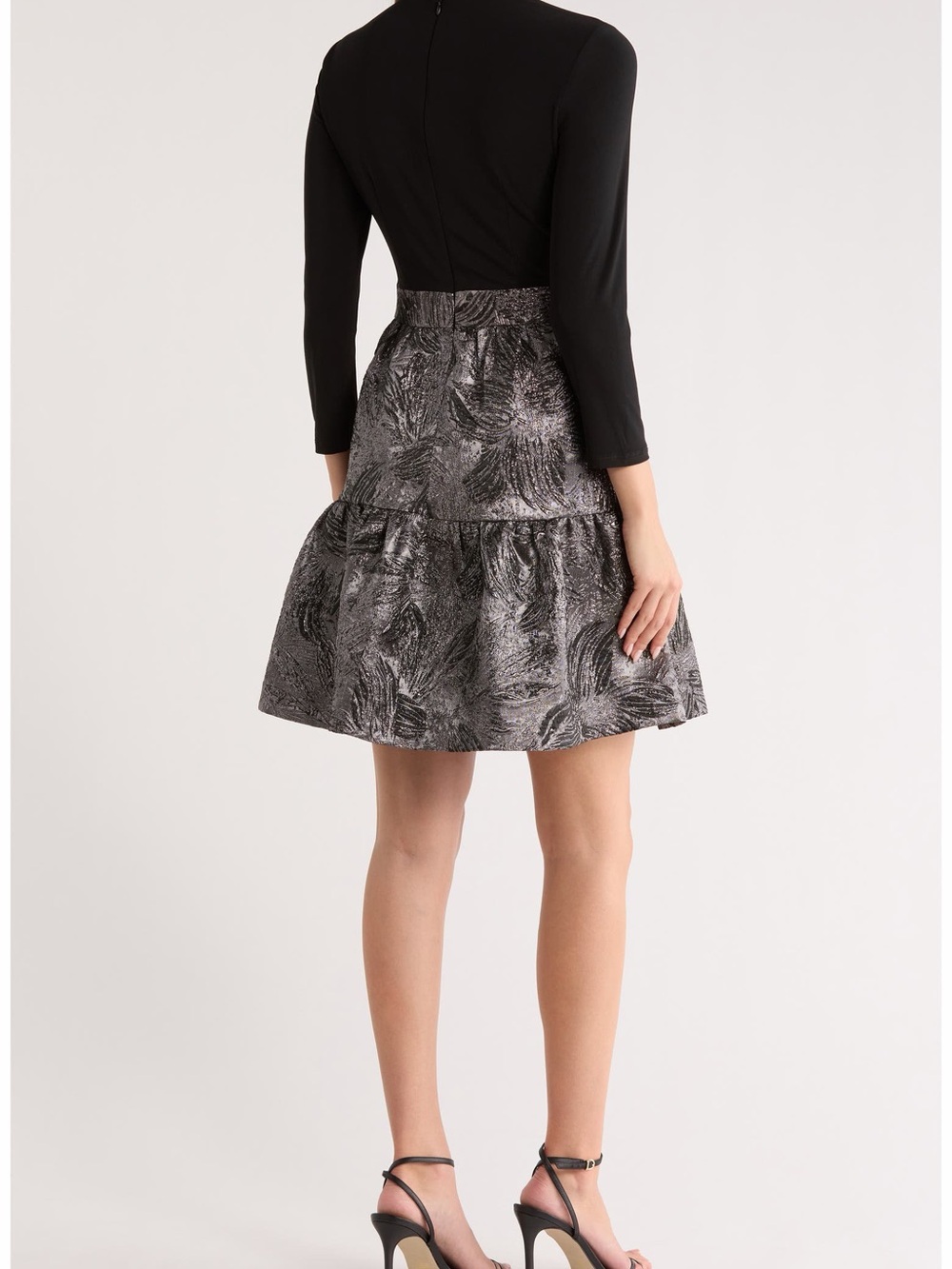 Long Sleeve Mixed Media Fit & Flare Dress - Picture 2 of 4